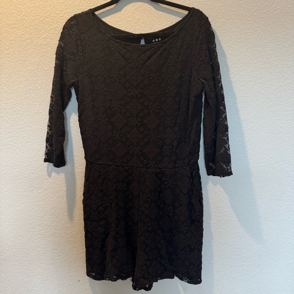 Black Lace Long-Sleeve Romper